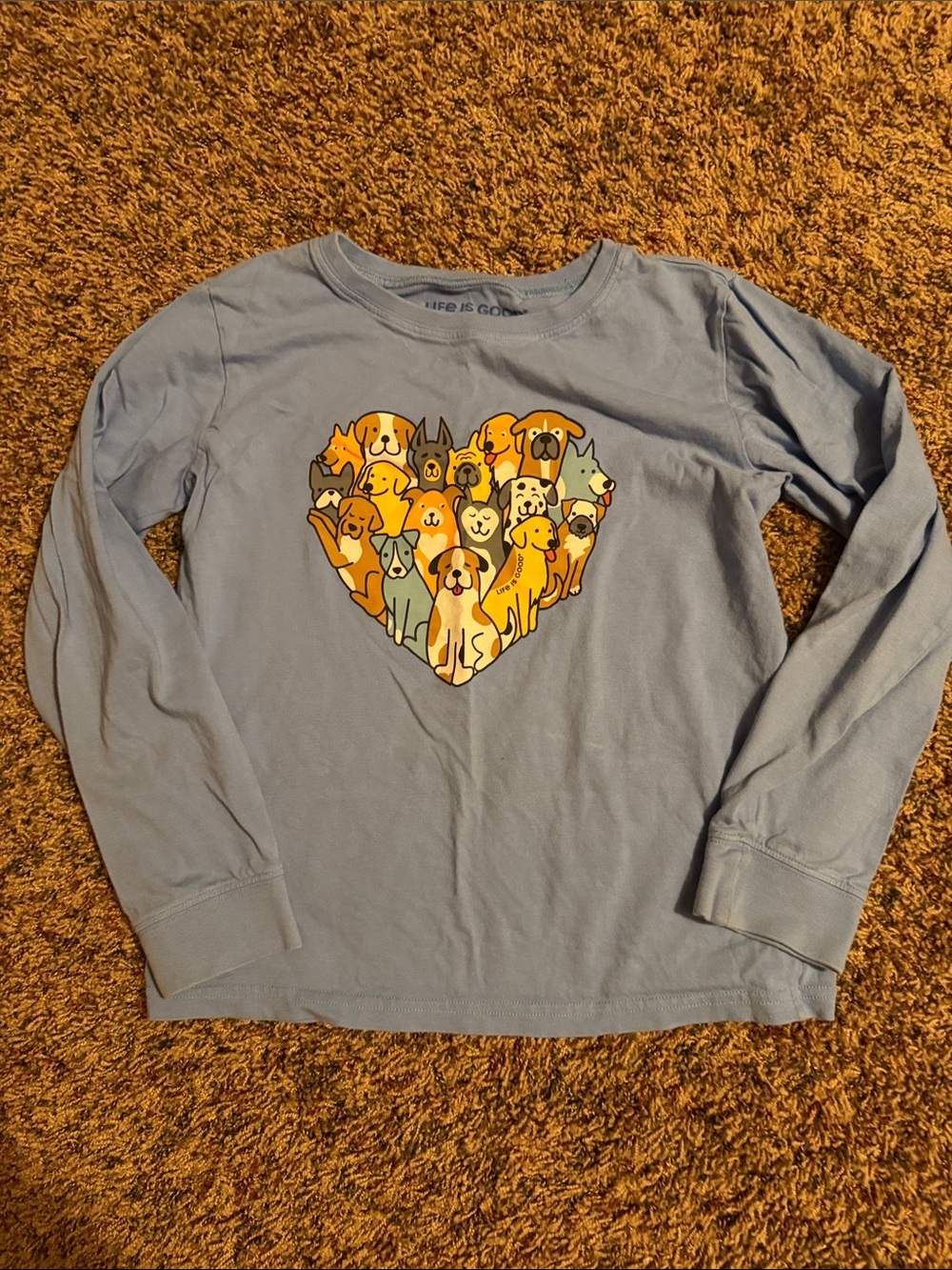 Life Is Good Light Blue Long-Sleeve Tee with Heart of Dogs Graphic